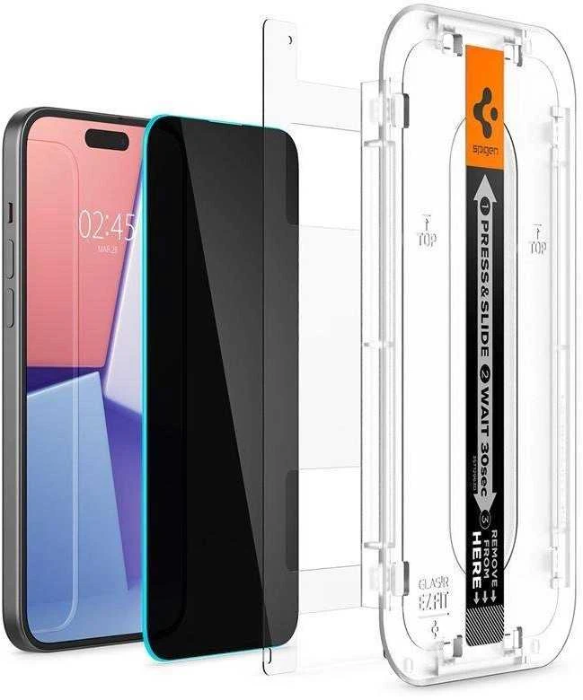 Apsauginis stiklas telefonui Apple iPhone 15 Plus / 16 Plus Spigen Glas.tr „EZ Fit” Privacy