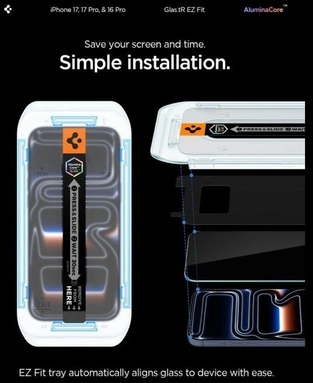 Spigen Glas.tR EZ Fit Apple iPhone 16 Pro / 17 / 17 Pro – 2 vnt.