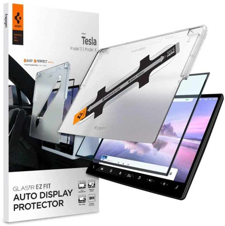 TEMPERED GLASS Spigen GLAS.TR "EZ FIT" TESLA MODEL X 2022 / MODEL S 2021 Juodas
