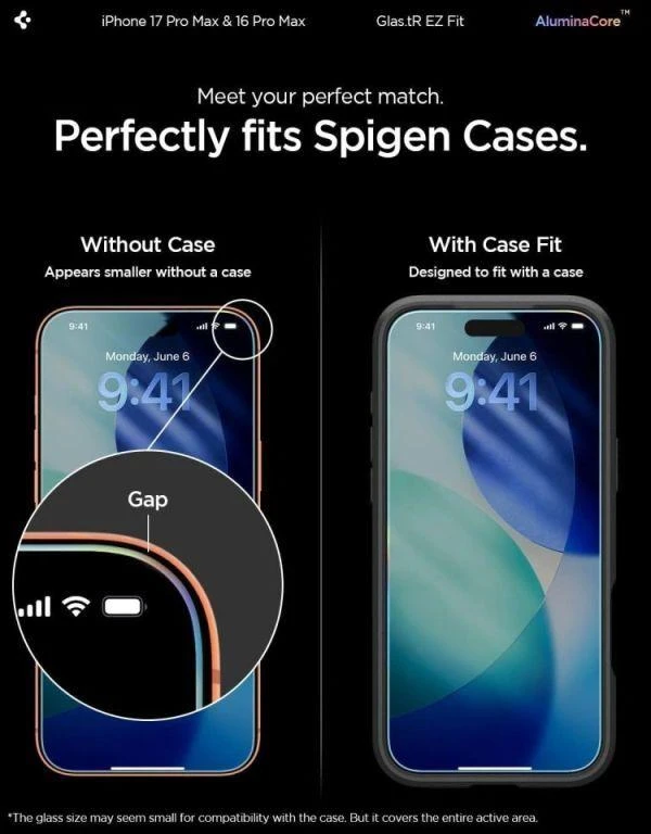 „Spigen Glas.tR EZ Fit“ dėklas, skirtas „Apple iPhone 16 Pro Max / 17 Pro Max“ – 2 vnt.