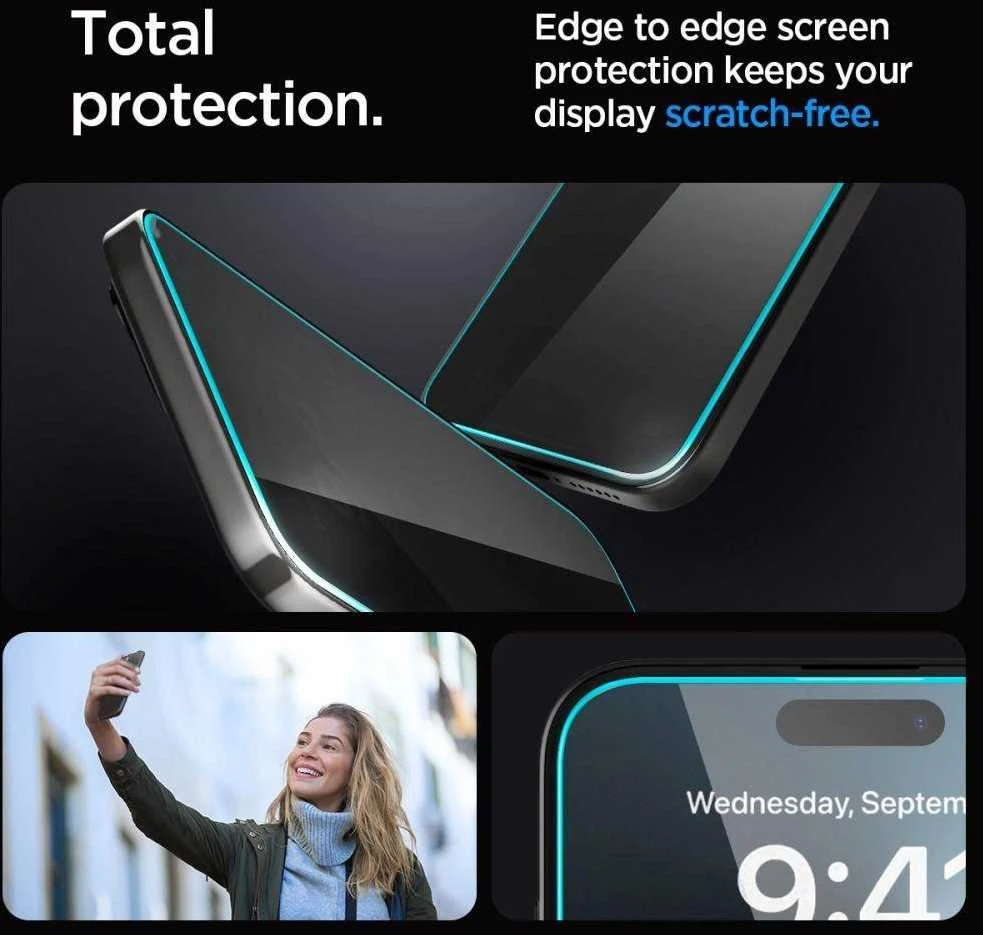 Apsauginis stiklas telefonui Apple iPhone 15 Plus / 16 Plus Spigen Glas.tr „EZ Fit” Privacy