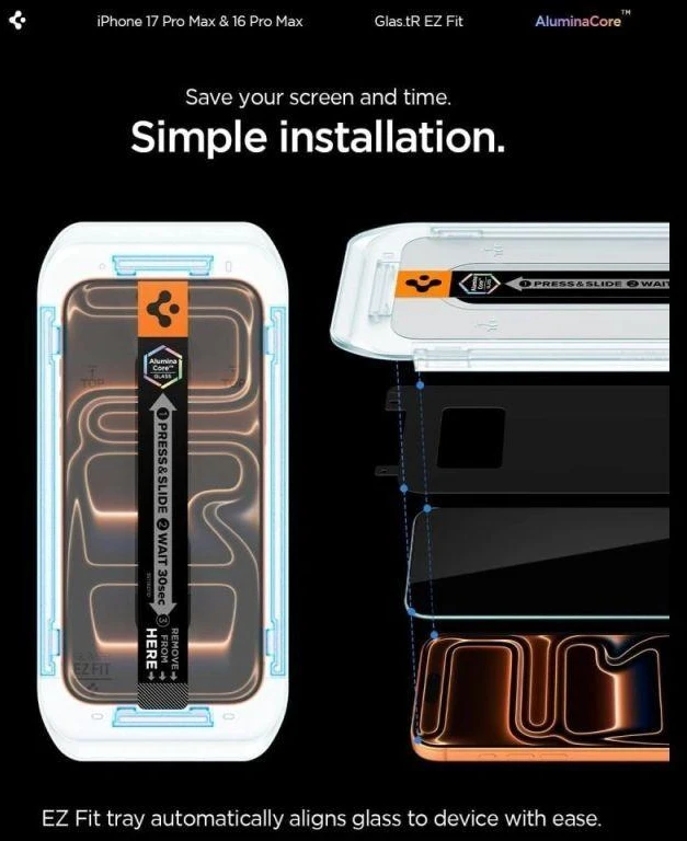 „Spigen Glas.tR EZ Fit“ dėklas, skirtas „Apple iPhone 16 Pro Max / 17 Pro Max“ – 2 vnt.