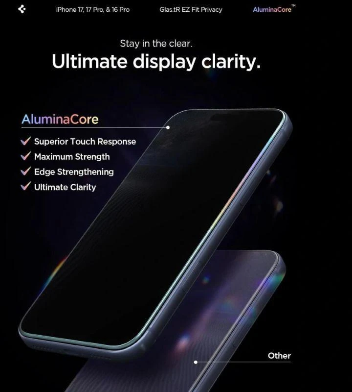 Apsauginis stiklas Apple iPhone 16 Pro / 17 / 17 Pro Spigen Glas.tr „EZ Fit” Privacy 2-pack