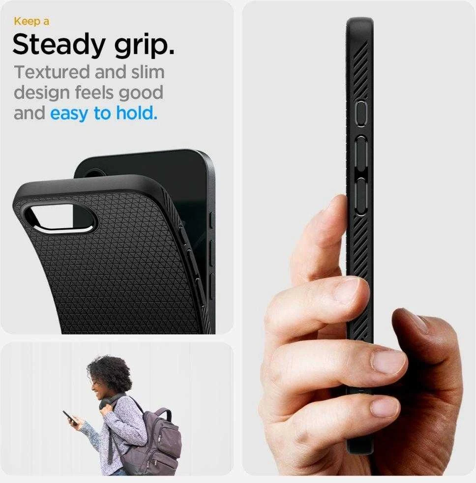 „Spigen Liquid Air“ dėklas, skirtas iPhone 16e / 17e – matinis juodas