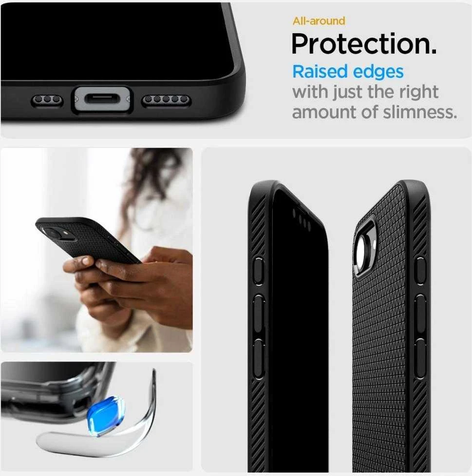 „Spigen Liquid Air“ dėklas, skirtas iPhone 16e / 17e – matinis juodas