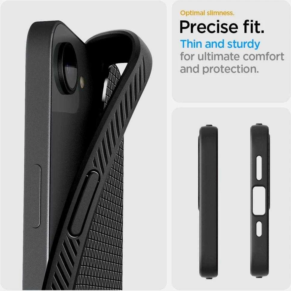 „Spigen Liquid Air“ dėklas, skirtas iPhone 16e / 17e – matinis juodas