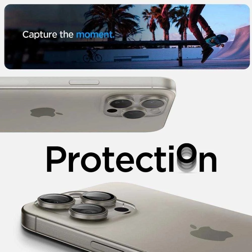 Kameros apsauga Apple iPhone 14 Pro / 14 Pro Max / 15 Pro / 15 Pro Max / 16 Pro / 16 Pro Max / 17 Pro / 17 Pro Max Spigen Optik.TR Camera Protector 2 vnt. Natural Titanium beige