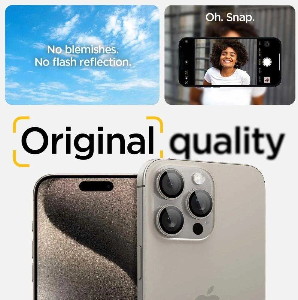 Kameros apsauga Apple iPhone 14 Pro / 14 Pro Max / 15 Pro / 15 Pro Max / 16 Pro / 16 Pro Max / 17 Pro / 17 Pro Max Spigen Optik.TR Camera Protector 2 vnt. Natural Titanium beige
