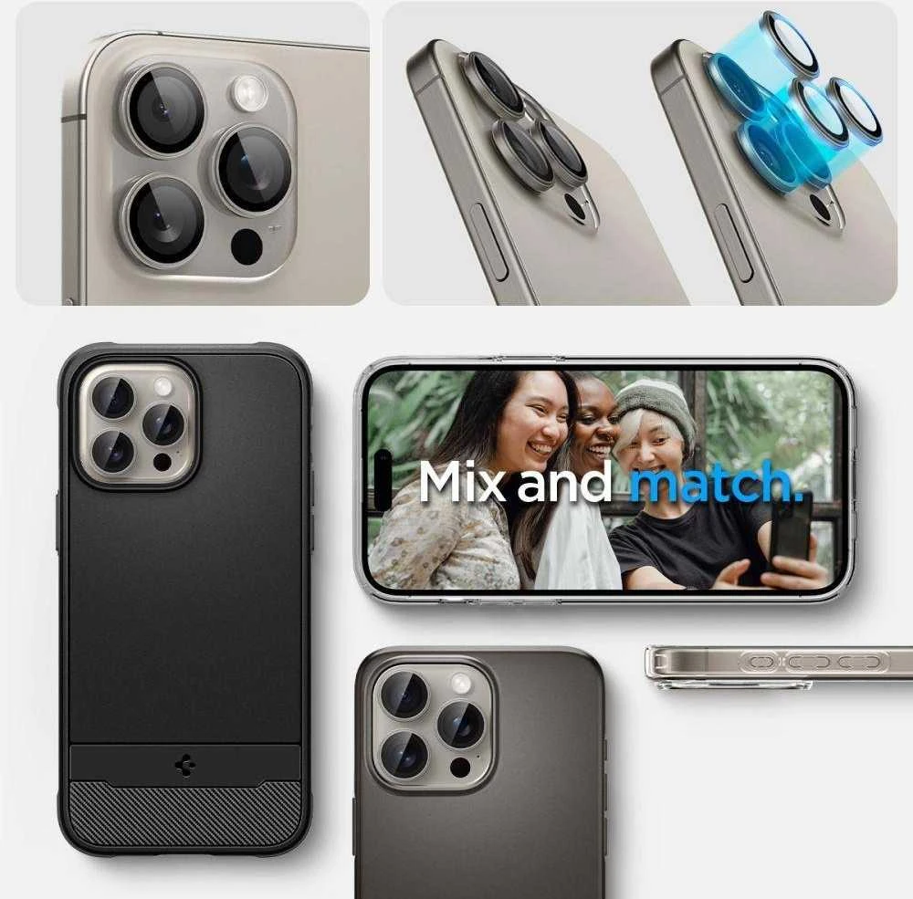 Kameros apsauga Apple iPhone 14 Pro / 14 Pro Max / 15 Pro / 15 Pro Max / 16 Pro / 16 Pro Max / 17 Pro / 17 Pro Max Spigen Optik.TR Camera Protector 2 vnt. Natural Titanium beige