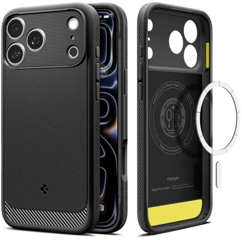 „Spigen Rugged Armor Mag MagSafe“ dėklas, skirtas iPhone 17 Pro Max – matinis juodas