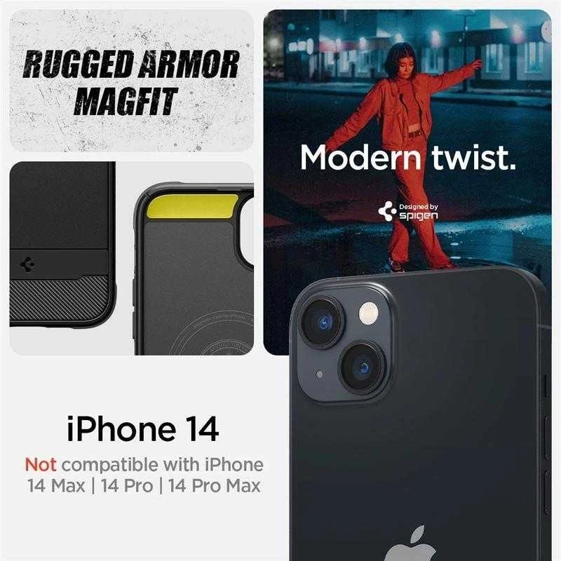 Spigen Rugged Armor Mag MagSafe Apple iPhone 14 – dėklas telefonui juodos spalvos