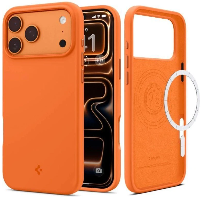 Dėklas Spigen SILICONE FIT MAG MagSafe iPhone 17 PRO COSMIC Oranžinis