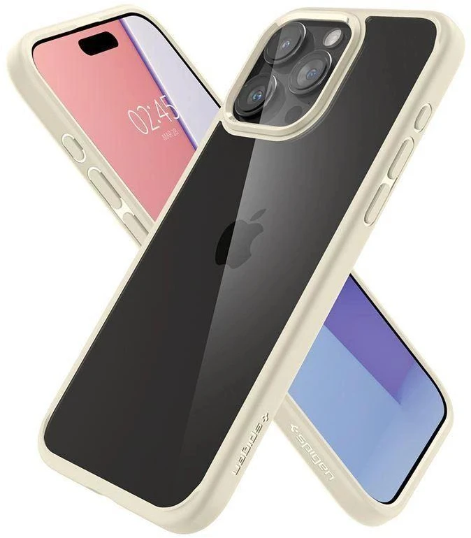 Dėklas „Spigen Crystal Hybrid“, smėlio spalvos – „iPhone 15 Pro Max“