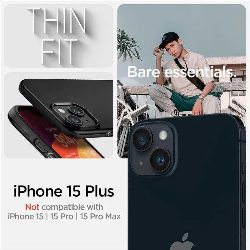 Spigen Thin Fit dėklas skirtas Apple iPhone 15 Plus,  spalva - Juoda
