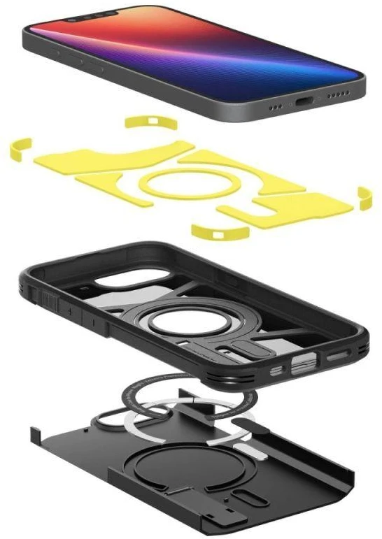 Spigen Tough Armor dėklas su MagSafe, stoveliu iPhone 16e / 17e - Juodas