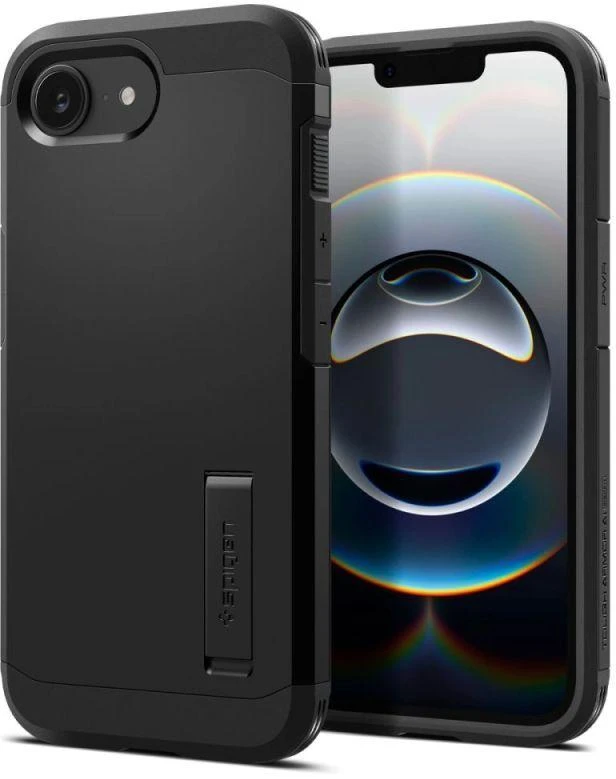 Spigen Tough Armor dėklas su MagSafe, stoveliu iPhone 16e / 17e - Juodas