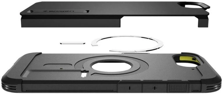 Spigen Tough Armor dėklas su MagSafe, stoveliu iPhone 16e / 17e - Juodas