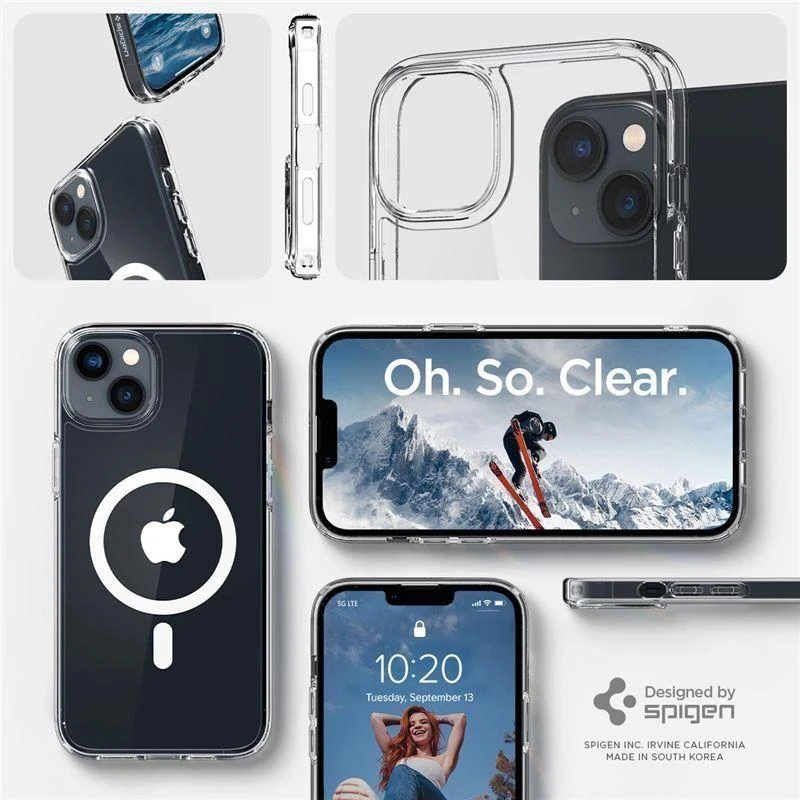 Spigen Ultra Hybrid Mag dėklas su MagSafe technologiją, skirtas iPhone 14 - skaidrus/baltas