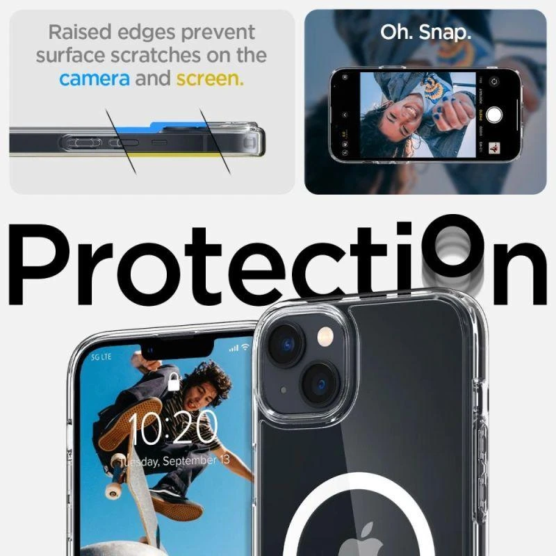 Spigen Ultra Hybrid Mag dėklas su MagSafe technologiją, skirtas iPhone 14 - skaidrus/baltas