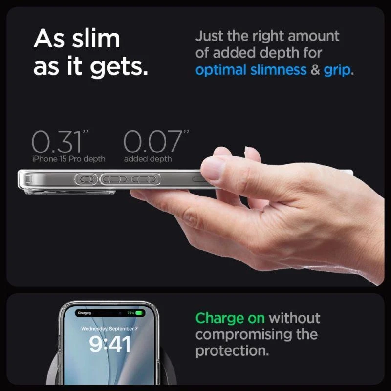 Ausinės Spigen Ultra Hybrid Mag dėklas su MagSafe, skirtas iPhone 15 Pro - Baltas