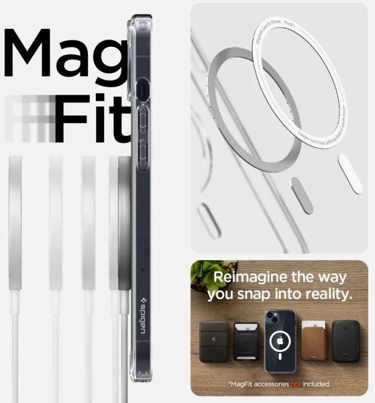 Spigen Ultra Hybrid Mag dėklas su MagSafe technologiją, skirtas iPhone 14 - skaidrus/baltas