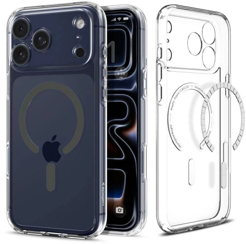 Spigen Ultra Hybrid MagSafe dėklas skirtas Apple iPhone 17 Pro – skaidrus pilkos spalvos