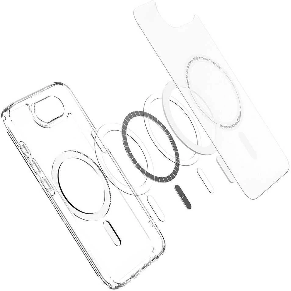Spigen itin hibridinis „MagSafe“ dėklas, skirtas „iPhone 16e“ / „17e“ – baltas, permatomas