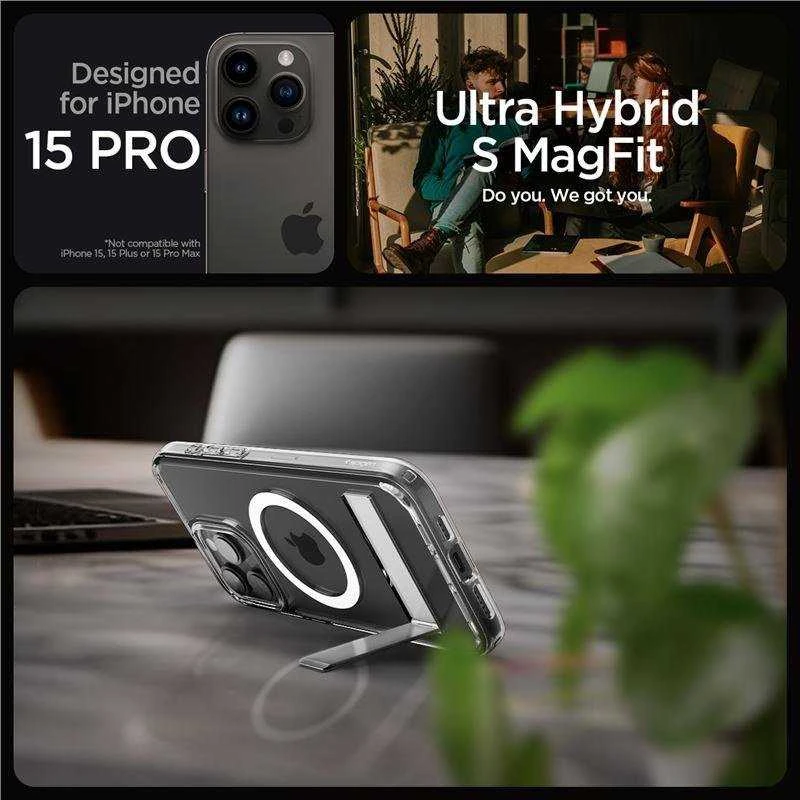 Spigen Ultra Hybrid S (MagFit) dėklas skirtas Apple iPhone 15 Pro, spalva - Crystal Clear