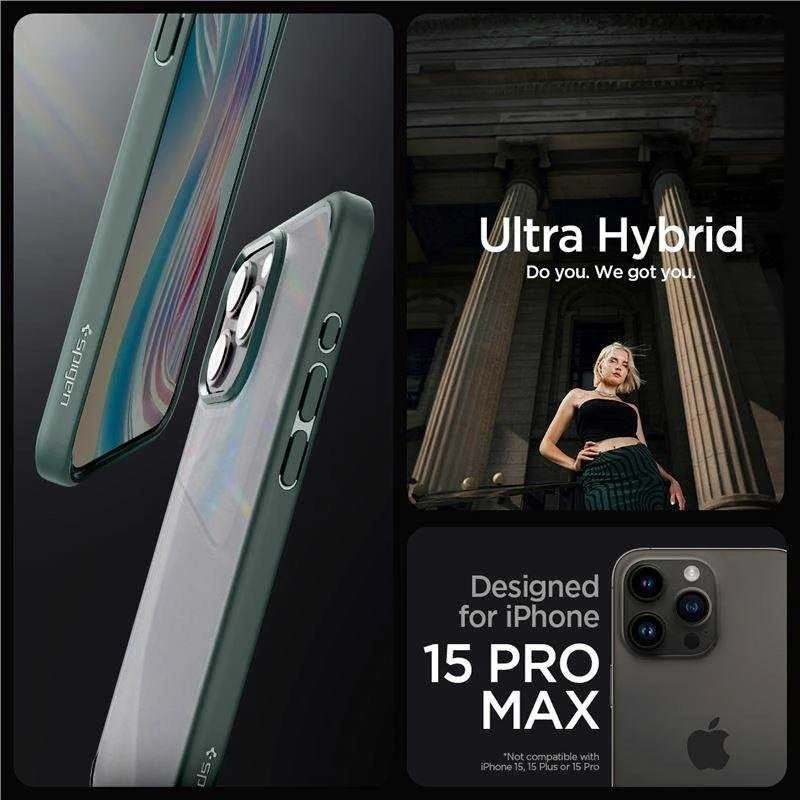 Spigen Ultra Hybrid Matte dėklas skirtas Apple iPhone 15 Pro Max, spalva - Frost Green
