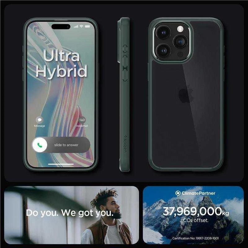 Spigen Ultra Hybrid Matte dėklas skirtas Apple iPhone 15 Pro Max, spalva - Frost Green