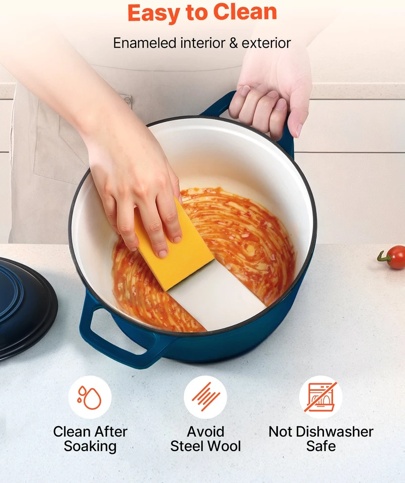 VEVOR Emaliuotas ketaus puodas 5.7L su dangčiu