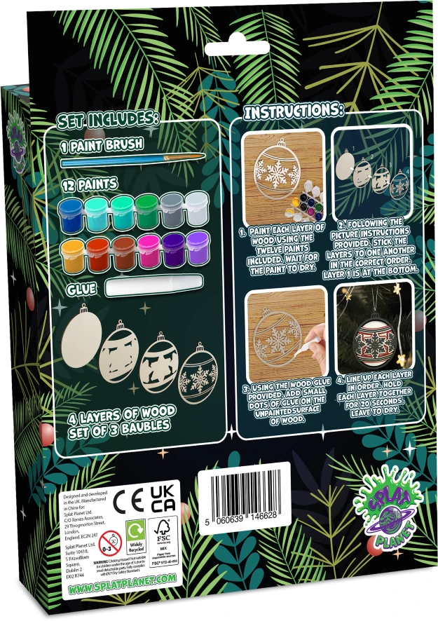Splat Planet 3D medinių kalėdinių žaisliukų spalvinimo rinkinys vaikams