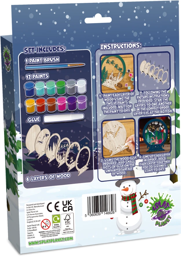 Splat Planet Medinis 3D spalvinimo rinkinys – kalėdinis sniego gaublys, vaikams
