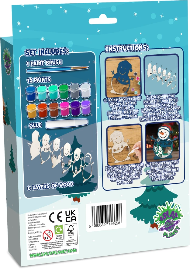 Splat Planet 3D medinis spalvinimo paveikslas „Sniego senis“ – rinkinys vaikams