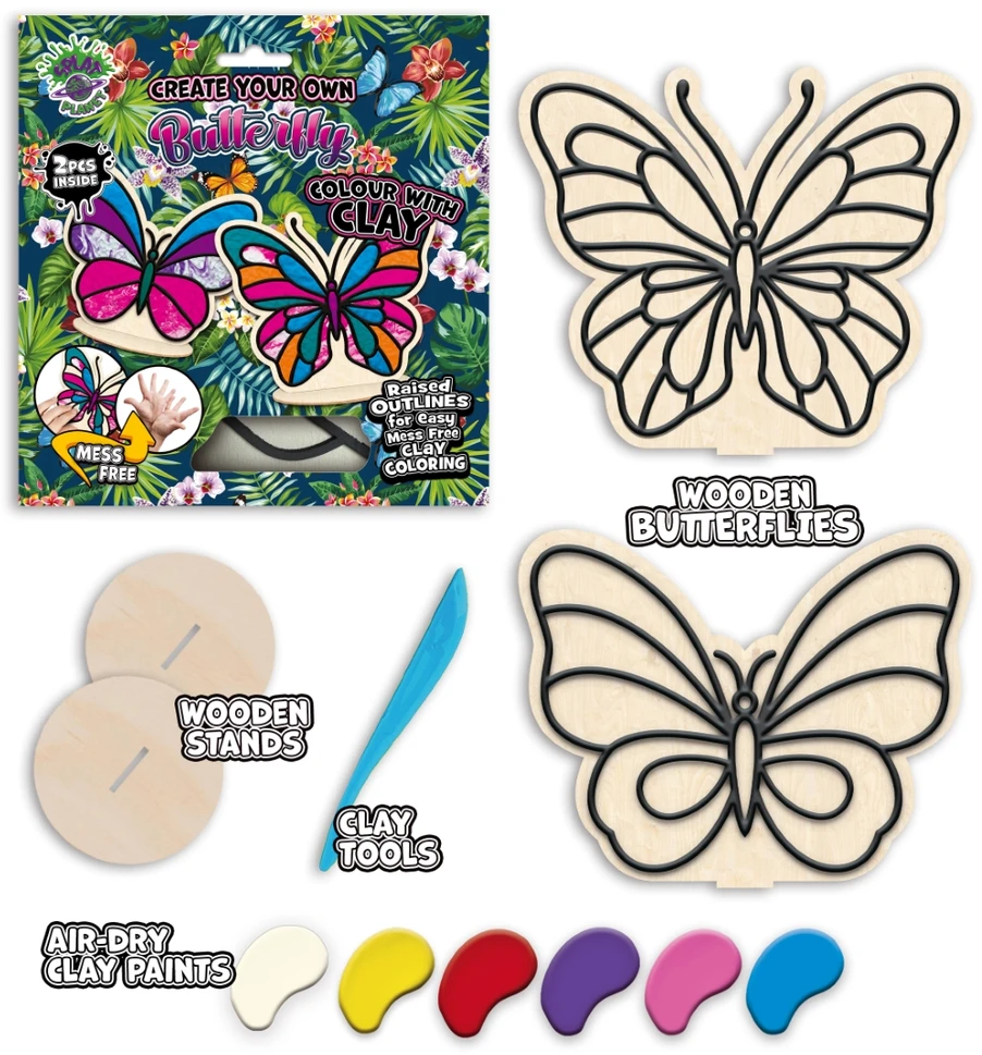 Splat Planet kūrybinis modelino rinkinys su mediniais Drugeliais