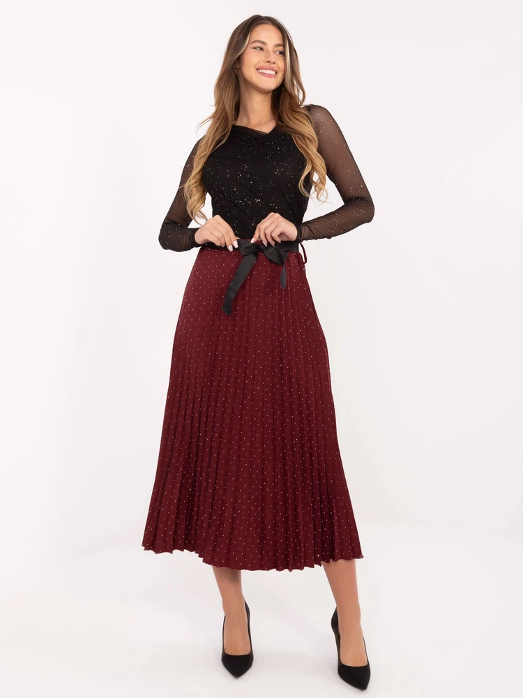 Bordo spalvos plisuotas midi sijonas