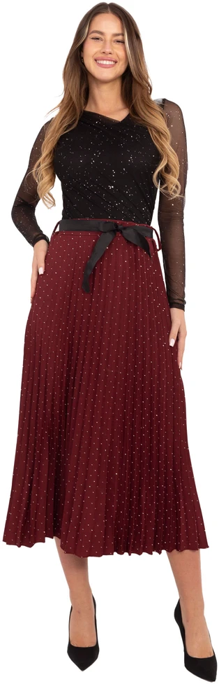 Bordo spalvos plisuotas midi sijonas