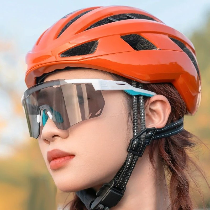 Sportiniai akiniai su fotochrominėmis lęšiais, balti ir mėlyni RockBros