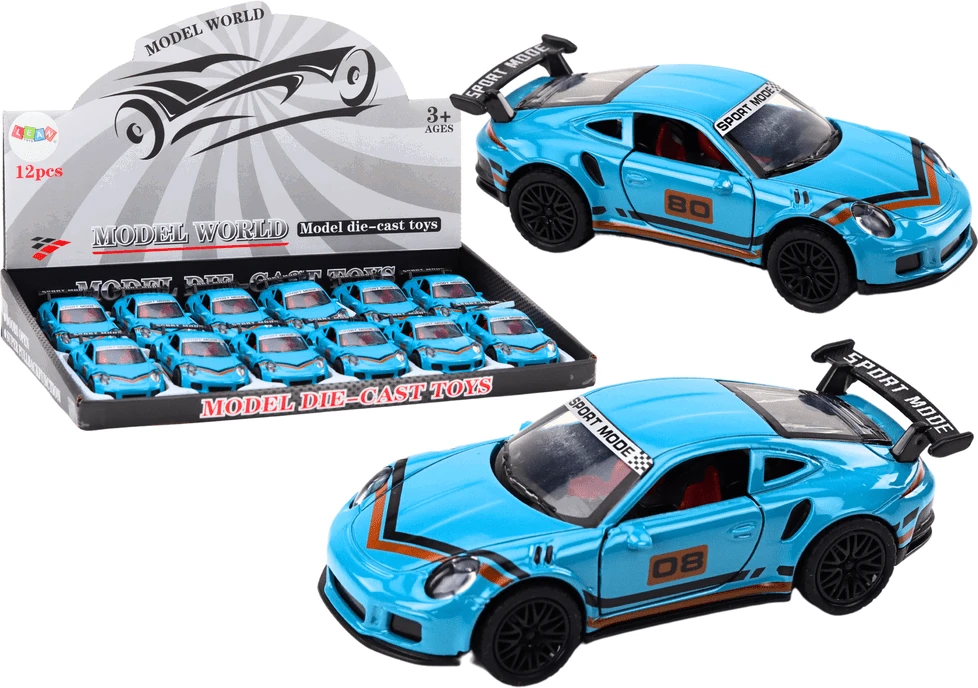 Lean Toys Sportinis automobilis 1:32 mėlynas su spoileriu metalinis