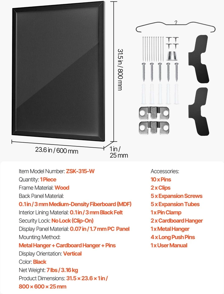 Sportinių marškinėlių rėmas-vitrina VEVOR ZSK-315-W, 80 x 60 cm