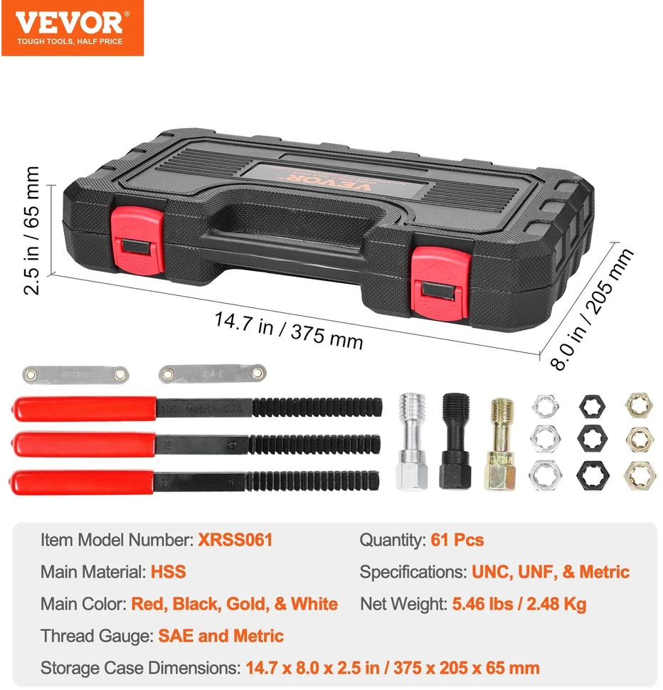 VEVOR 61 dalių sriegimo atkūrimo rinkinys