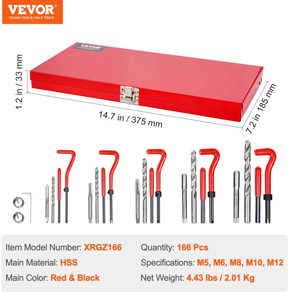 VEVOR 166 dalių heliokoilės sriegių taisymo rinkinys