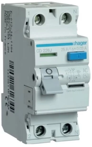 Srovės nuotekio relė Hager AD970J (AC, 20A, 2P, 30mA, 230V)