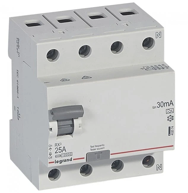 Srovės nuotekio relė su automatiniu jungikliu Legrand 402074 (A, 25A, 4P, 30mA, 400V)