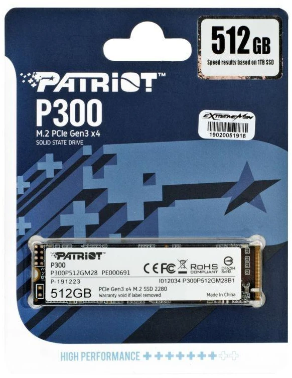 Kietasis vidinis diskas Patriot P300 M.2 PCIe Gen 3 x4 512GB SSD