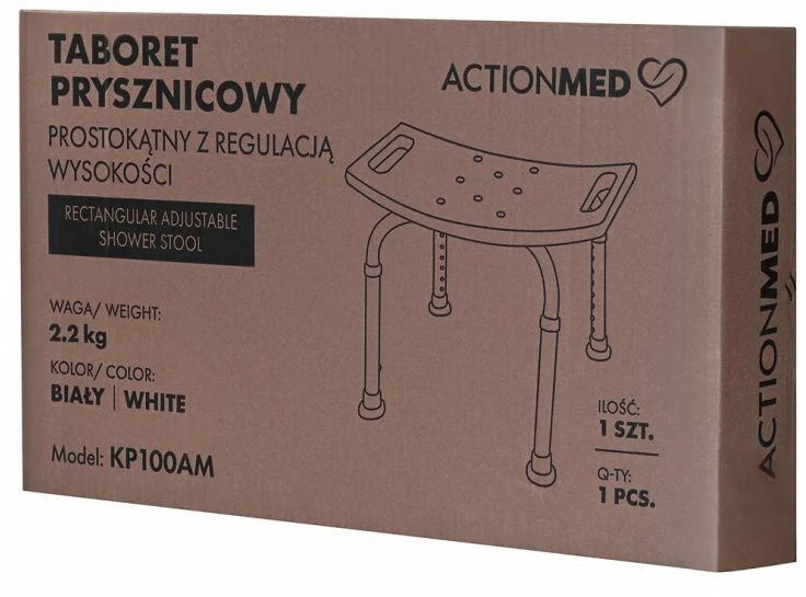Actionmed Stačiakampis dušo suolas su aukščio reguliavimu