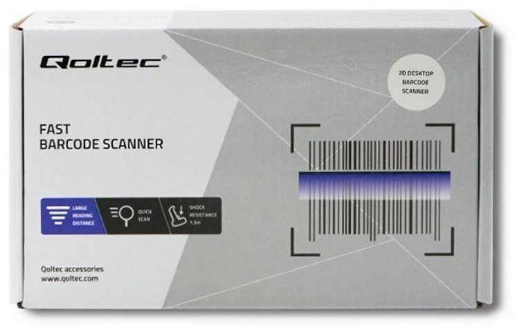 Qoltec 50864 stalinis QR ir brūkšninių kodų skaitytuvas | USB