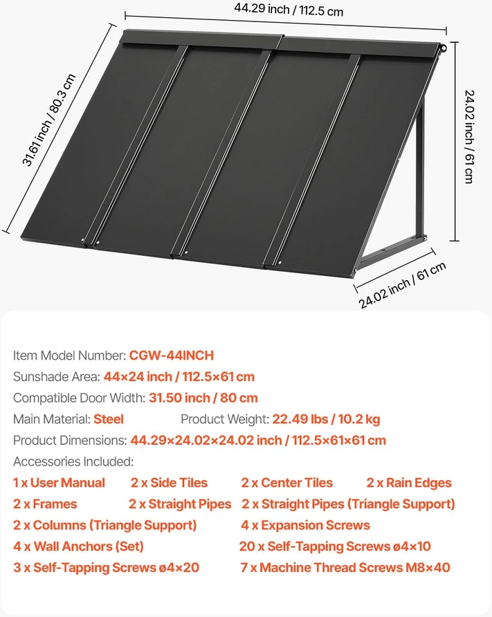 VEVOR Langų stogelis 1125x610 mm prie įėjimo