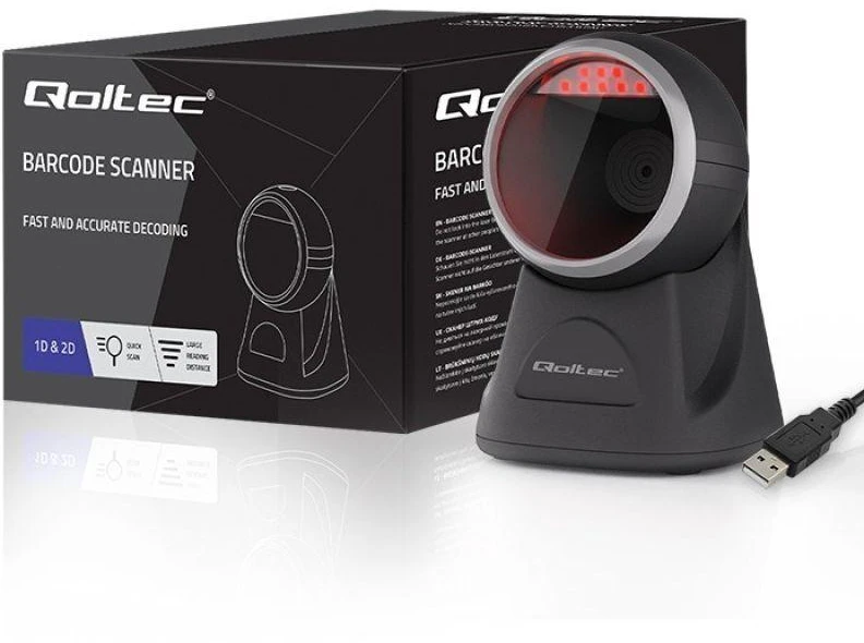 Qoltec Stacionarus tikslus skaitytuvas, brūkšninio kodo ir QR 1D skaitytuvas | 2D
