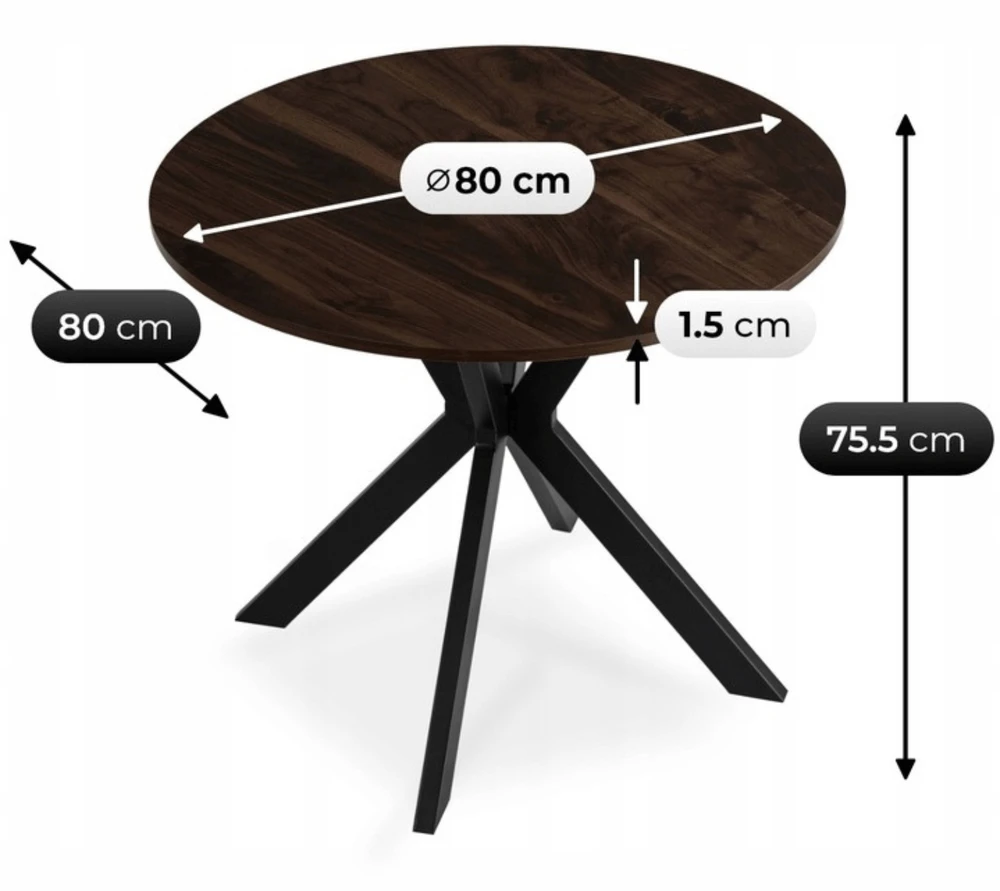 Stalas LAUREN 80 cm juodinto ąžuolo ir juodos spalvos